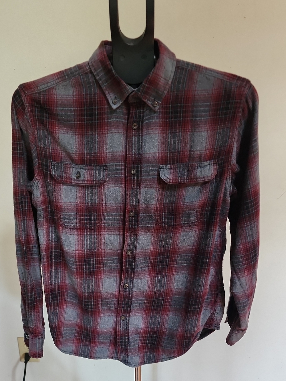 George Men's Red and Gray Plaid Button-Down Shirt